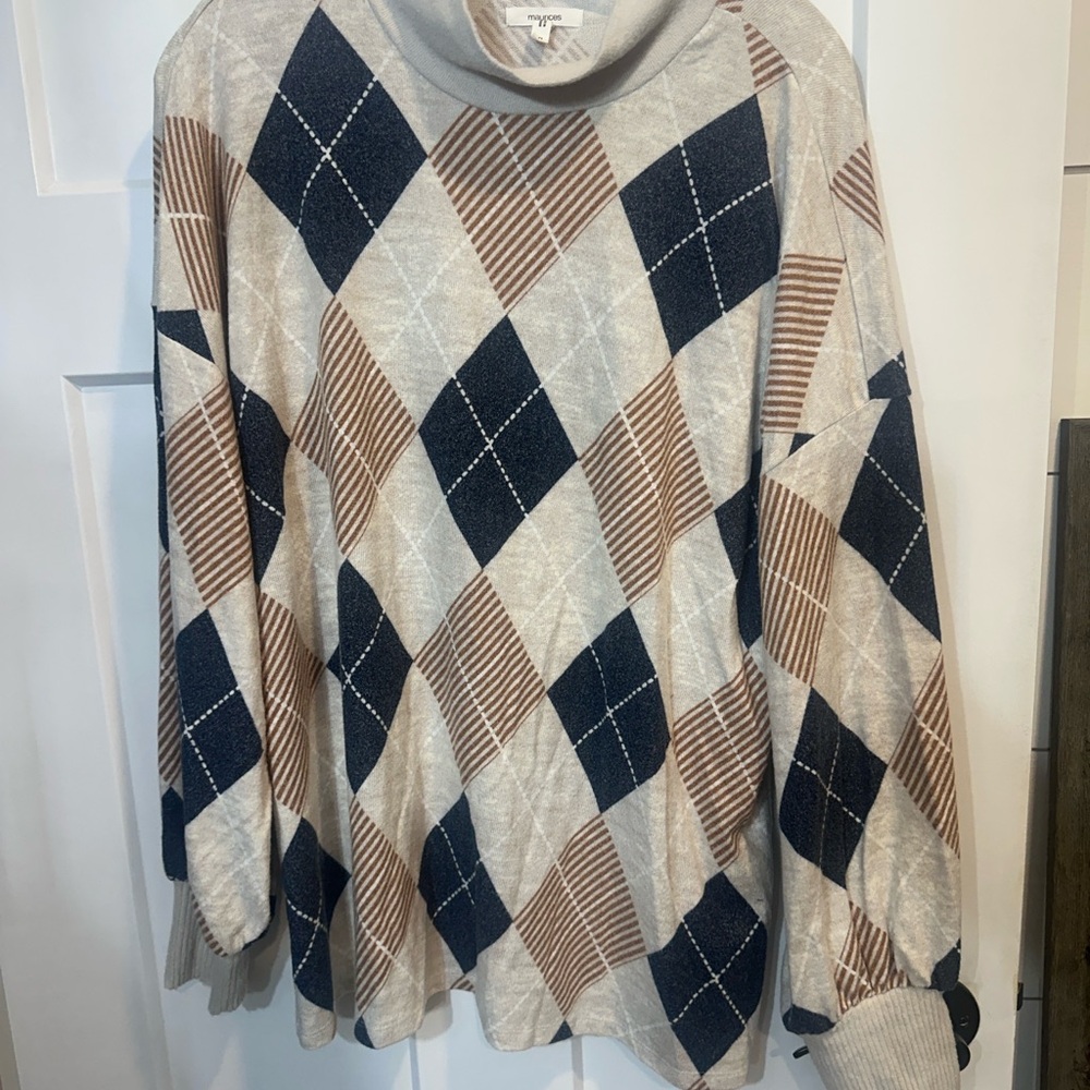 Maurices Cream and Black Cowl Neck Sweater